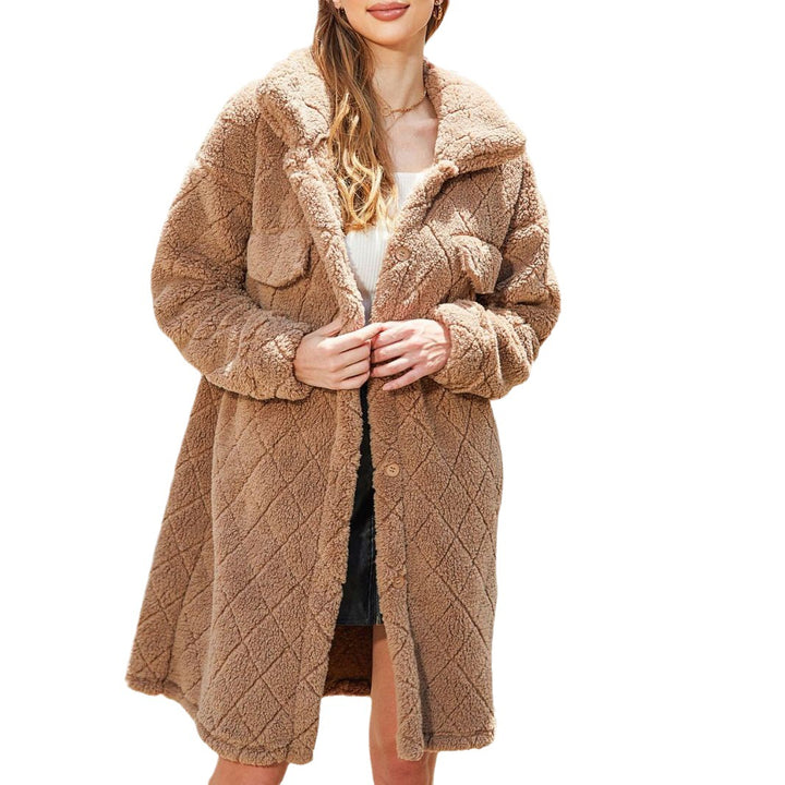 Oversized plush coat for women with large pockets and textured design Lune London