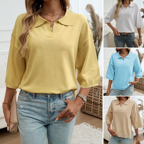 Casual polo t-shirt for women with voluminous sleeves and an elegant cut Lune London