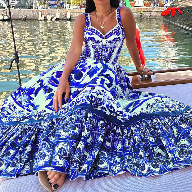 Elegant maxi dress for ladies with a playful ruffle design and lush patterns Lune London