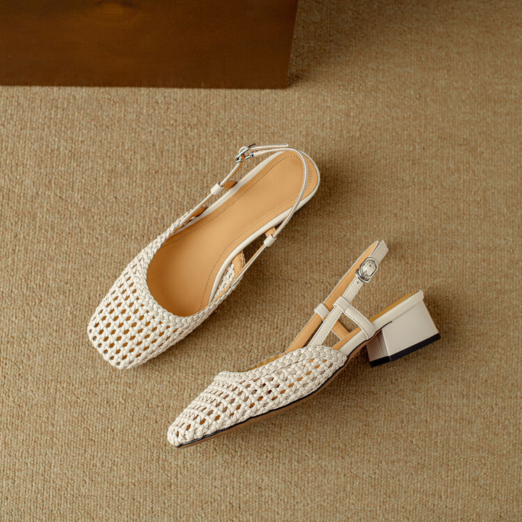Women's Slingback Sandals with Braided Design and Elegant Block Heel Lune London