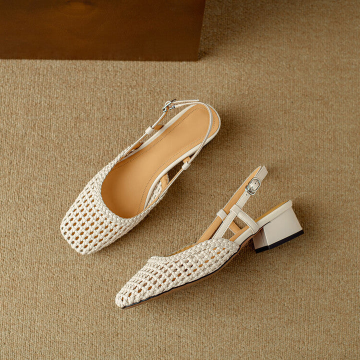 Women's Slingback Sandals with Braided Design and Elegant Block Heel Lune London