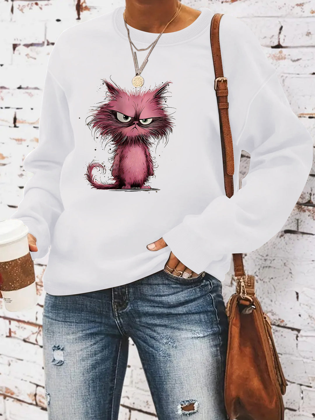 Sweatshirt pour femmes avec motif de chat créatif Chic & Stil