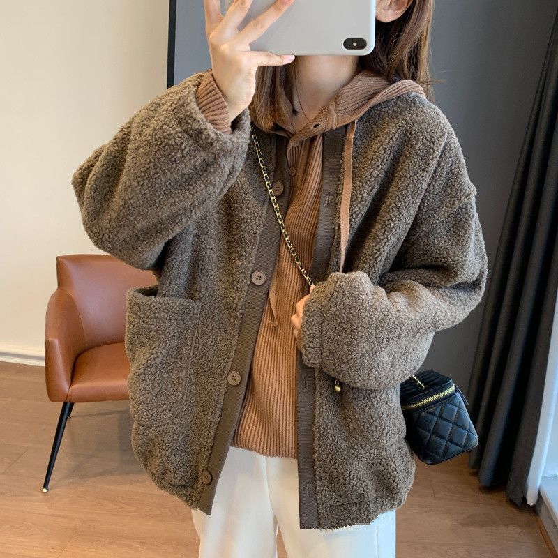 Veste femme fluffy oversized avec grandes poches