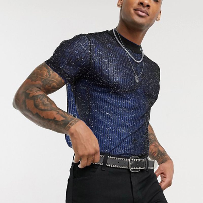 Men's High-Quality Mesh T-Shirt with Glittering Effect Lune London