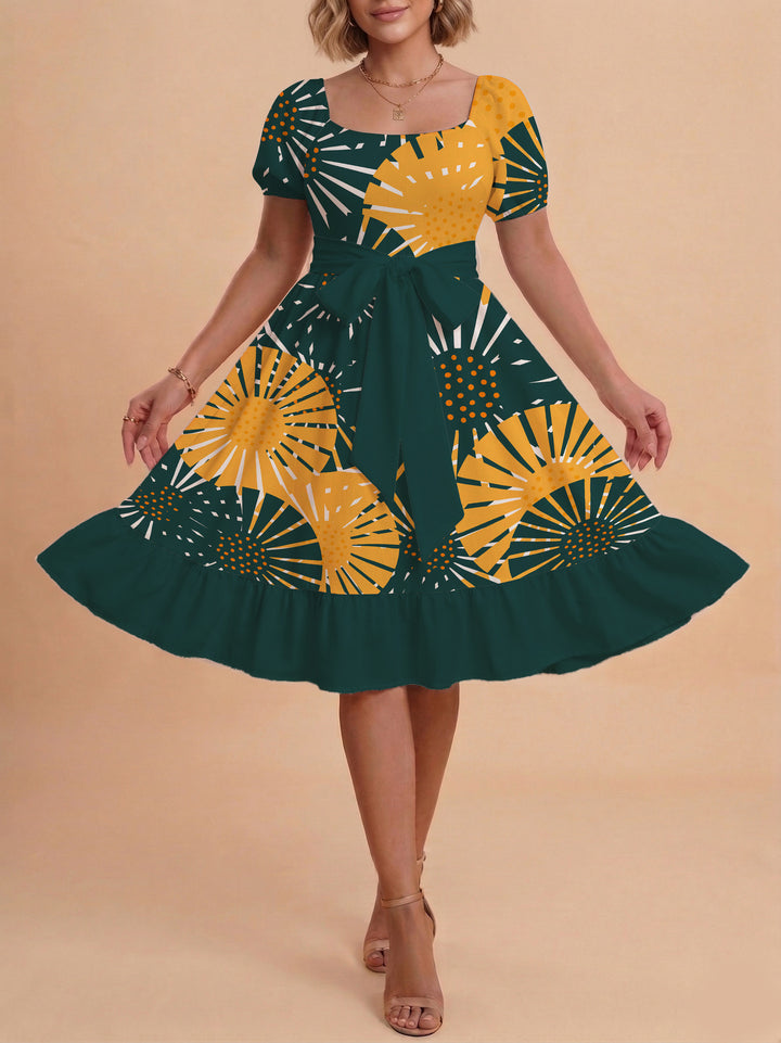 Women's elegant maxi dress with floral design and waist belt Lune London