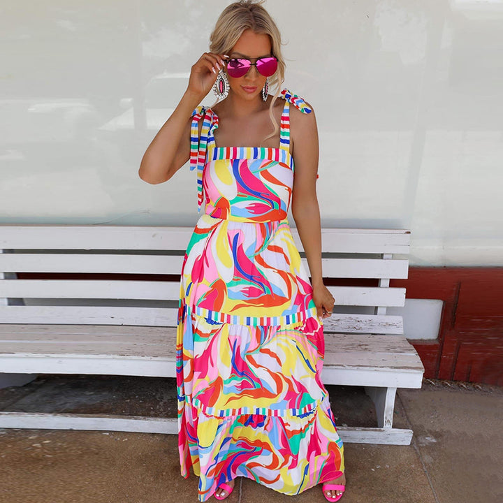 Bohemian maxi dress for women with stacked ruffle details Lune London