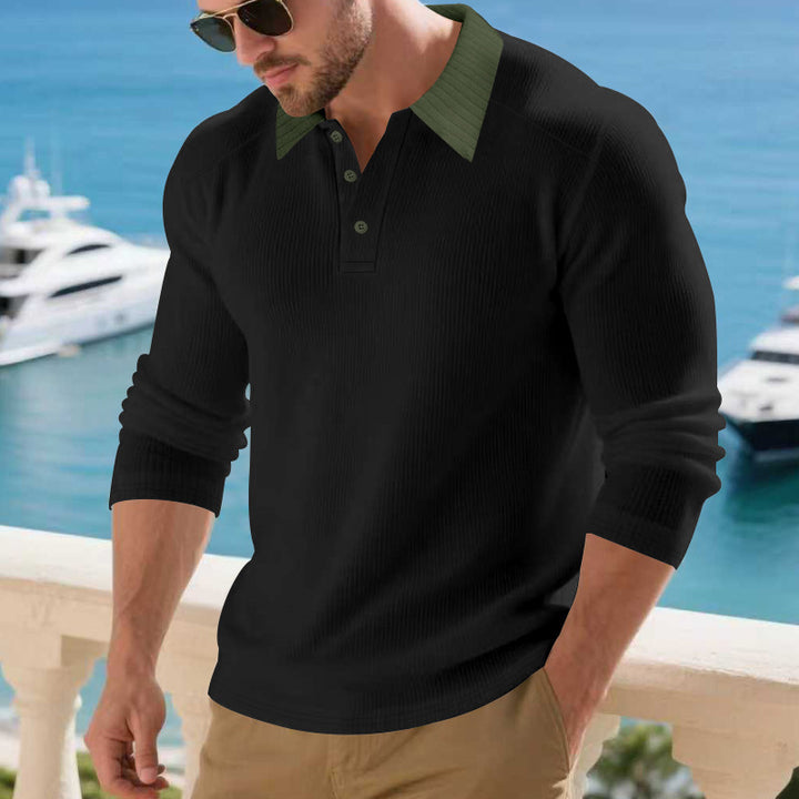 Men's long-sleeved polo shirt with textured collar Lune London