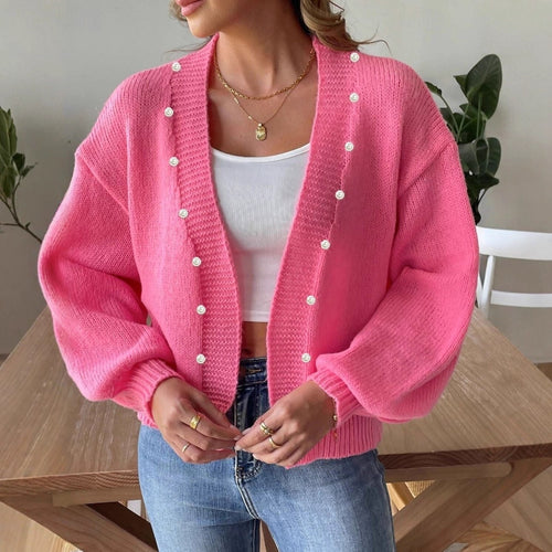Ladies comfortable cardigan with pearl button detail Lune London