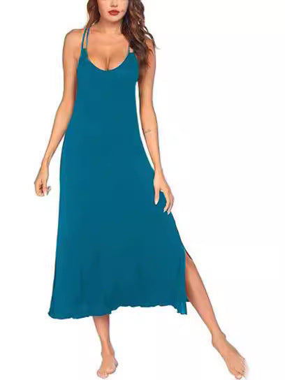 Maxi dress for women with fine spaghetti straps and side slits Lune London