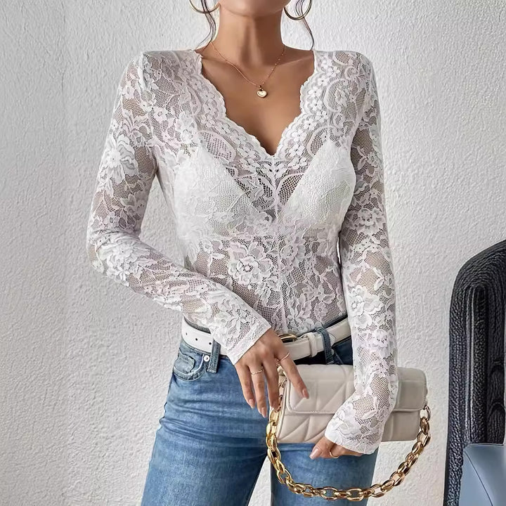Lace body for women with V-neck and long sleeves Lune London