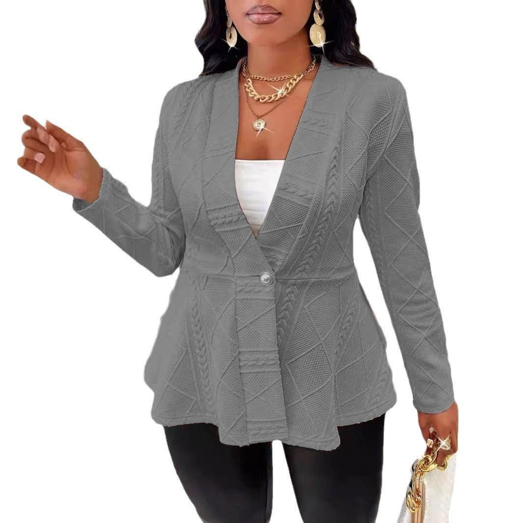 Women Elegant Blazer Jacket with Button Details and Textured Design Lune London
