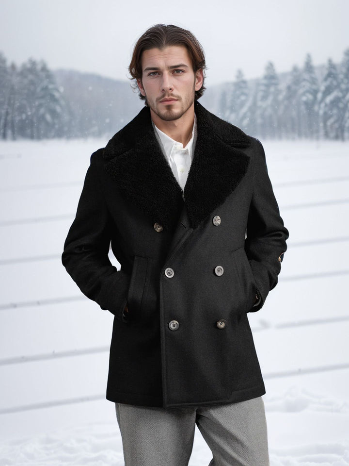 Elegant winter coat for men with wide pleated collar and practical pockets Lune London