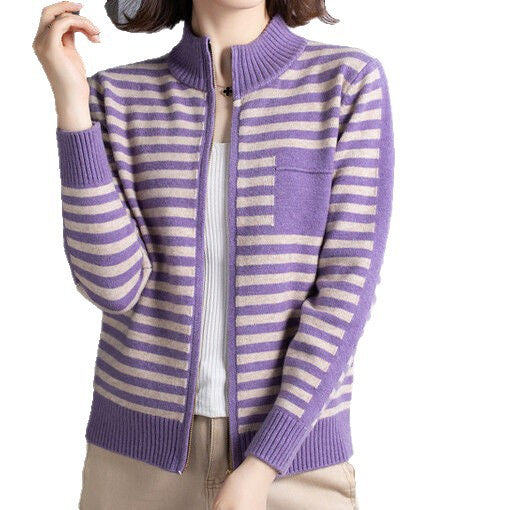 Knitted jacket for women with high collar and zipper Lune London