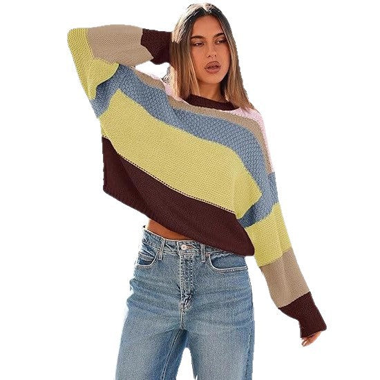 Ladies Casual Striped Wool Sweater with Relaxed Fit Lune London