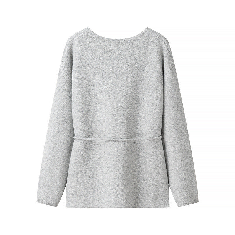 Ladies Cozy Knit Vest with Deep V-Neck and Waist Drawstring Lune London