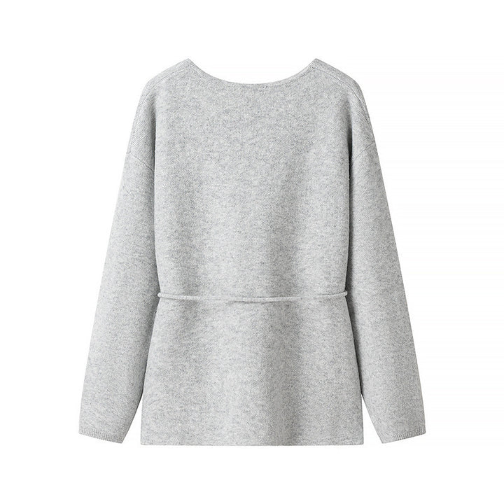 Ladies Cozy Knit Vest with Deep V-Neck and Waist Drawstring Lune London