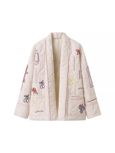 Ladies down jacket with creative embroidery design Lune London