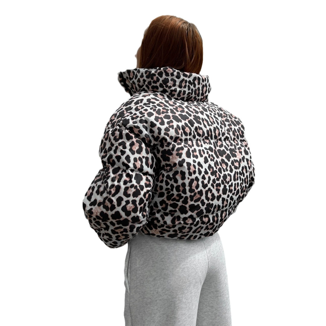 Stylish down hooded jacket for women with trendy leopard print Lune London