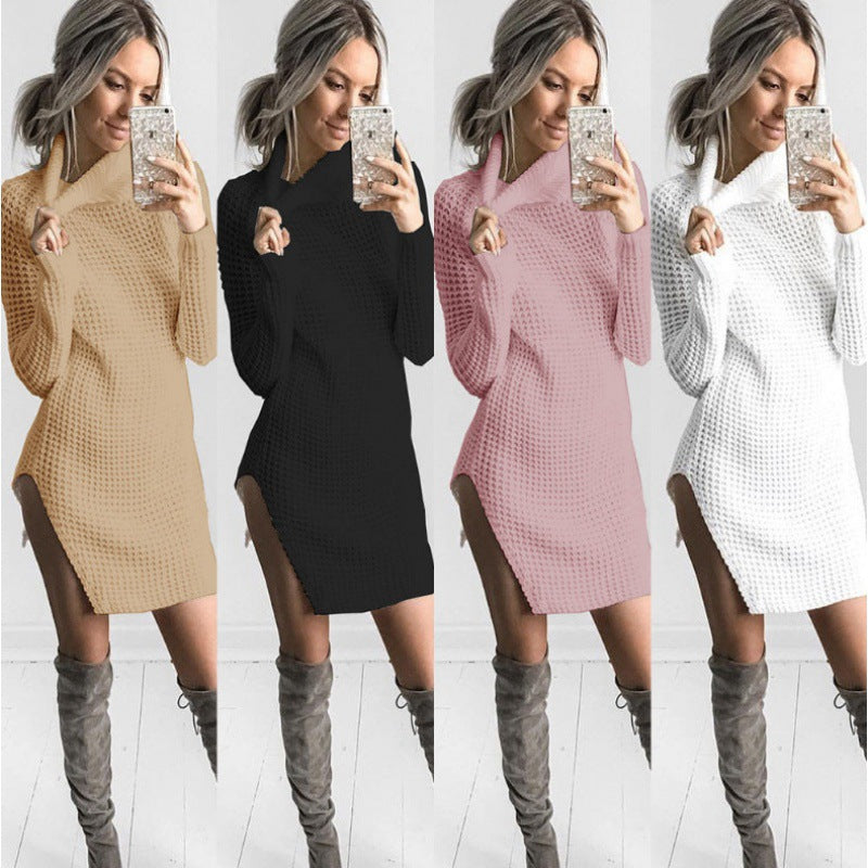 Pull en maille pour femme avec col haut et fente latérale Chic & Stil