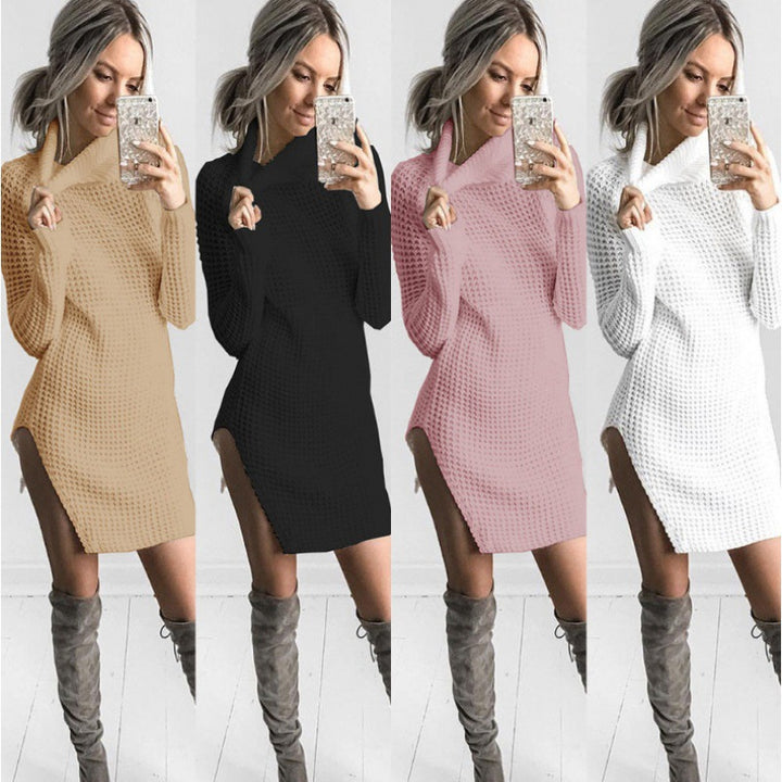 Pull en maille pour femme avec col haut et fente latérale Chic & Stil