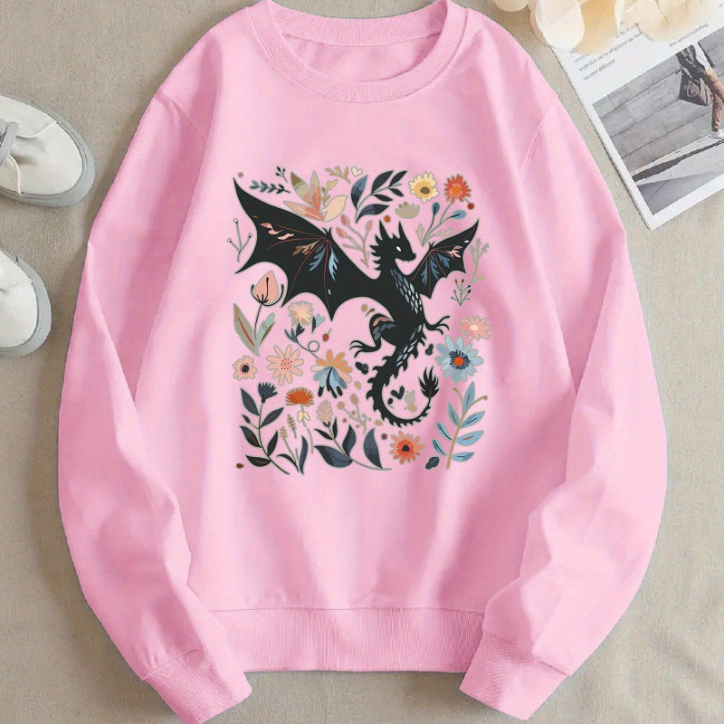 Sweatshirt pour femmes avec motif détaillé de dragon et de fleur Chic & Stil