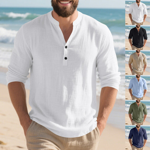 Trendy long sleeve Henley shirt for men with textured design Lune London