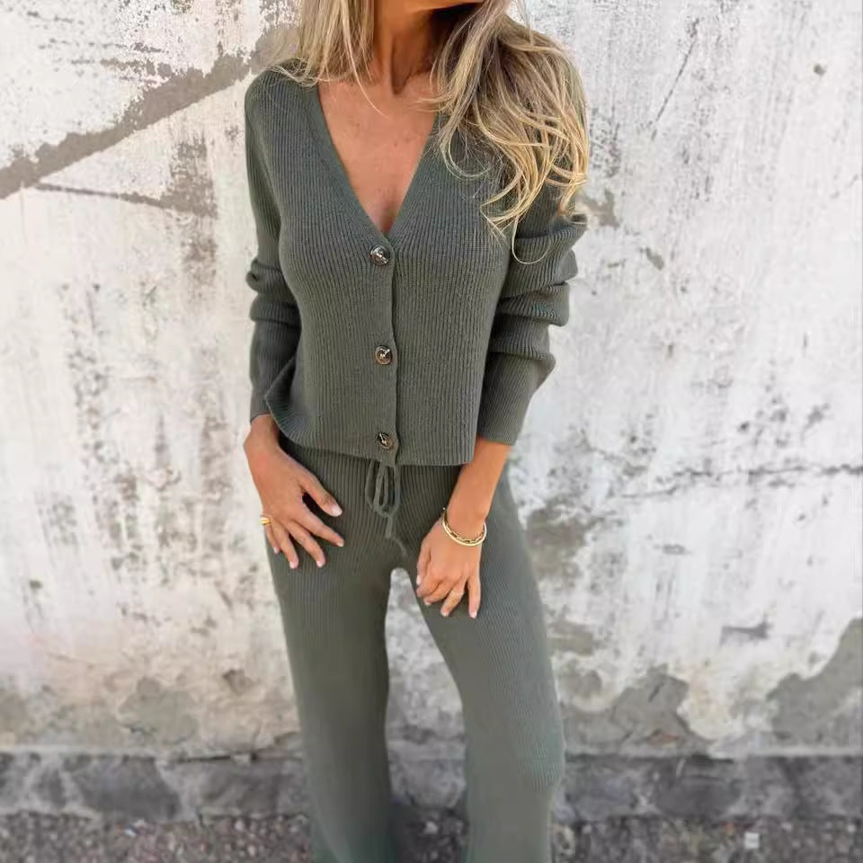 Ladies Luxurious Knit Loungewear Set with Button Details Lune London