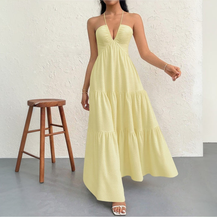 Robe maxi femme avec décolleté V profond et volants Chic & Stil