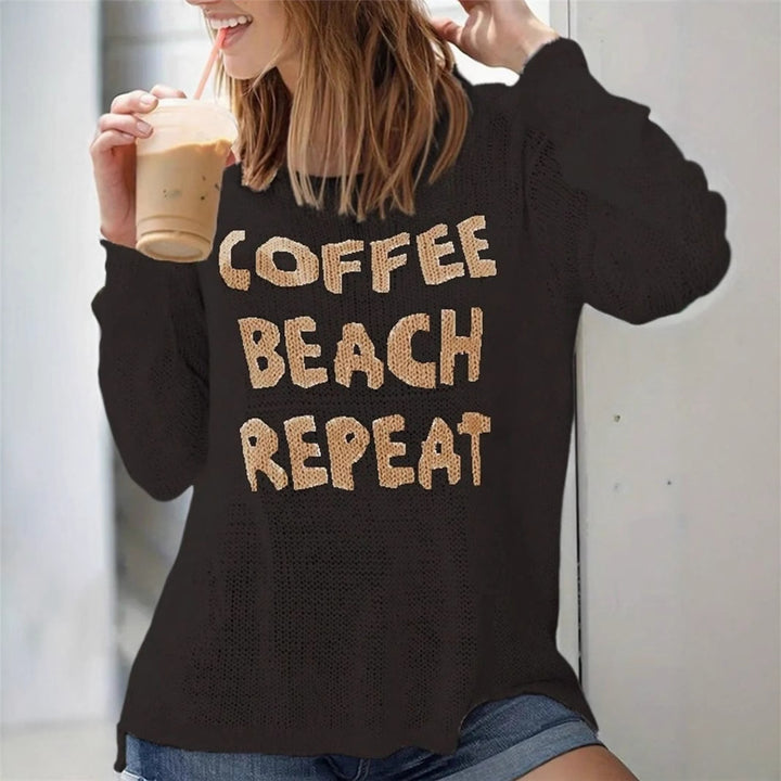 Casual knitted sweater for ladies with embroidered inscription Lune London