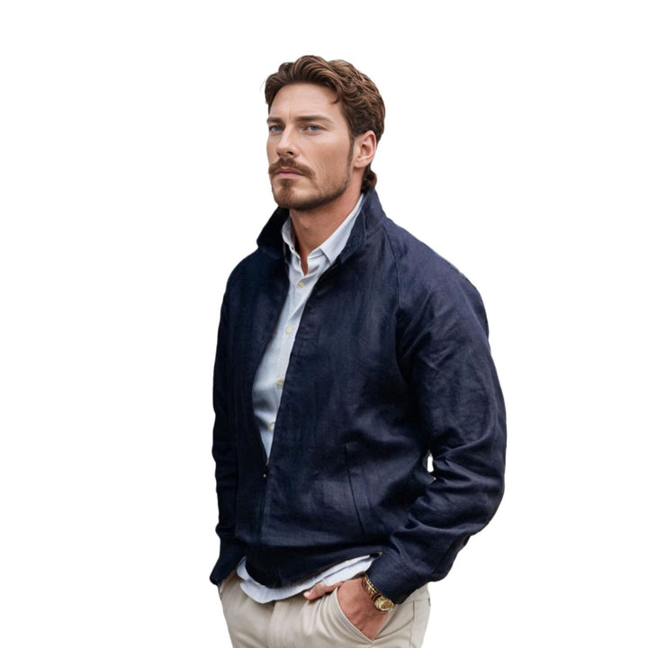Lightweight transition jacket for men with modern high collar Lune London