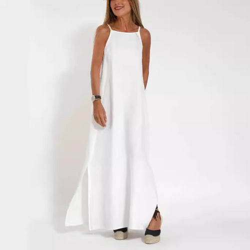 Elegant maxi dress for women with thin straps and a flowing hem Lune London