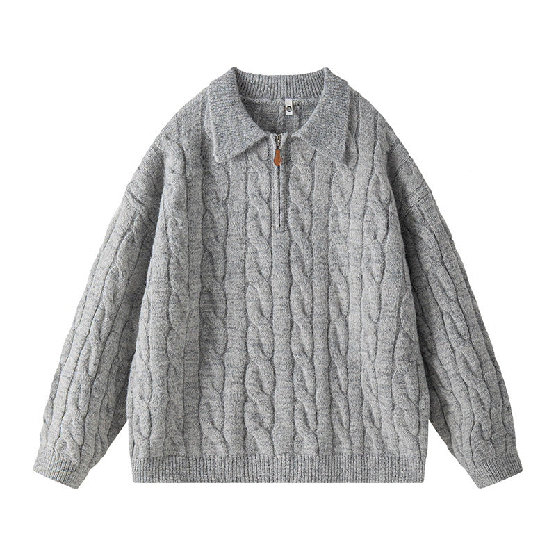 Ladies High Quality Knit Sweater with Short Zipper and Classic Collar Lune London