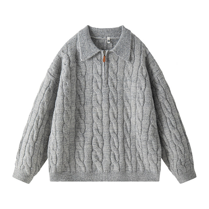 Ladies High Quality Knit Sweater with Short Zipper and Classic Collar Lune London