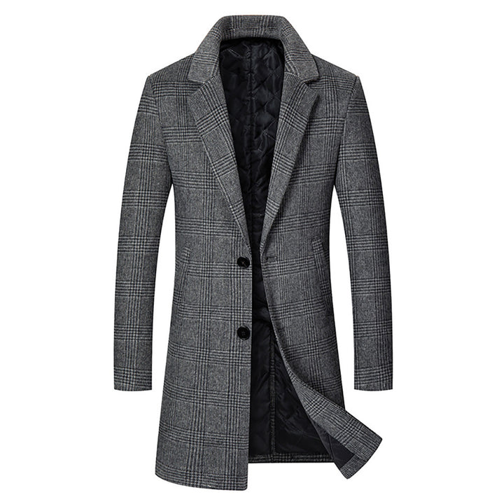 Elegant cinema coat for men with a targeted checkered pattern and a warm inner lining Lune London