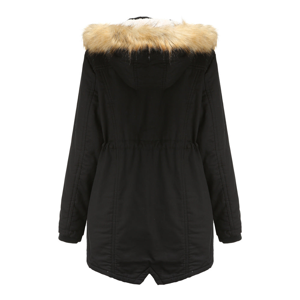 Ladies modern parka with removable faux fur collar and side pockets Chic and Style