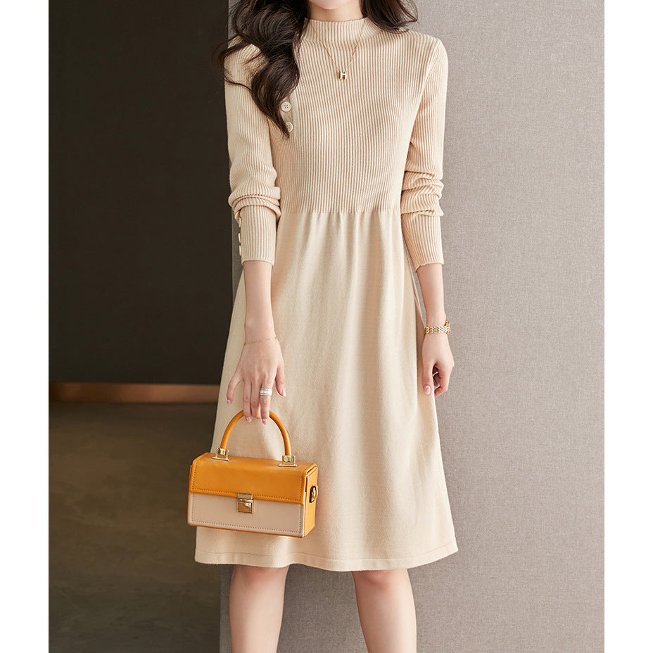Knit dress for women with stylish button details and a round collar Lune London