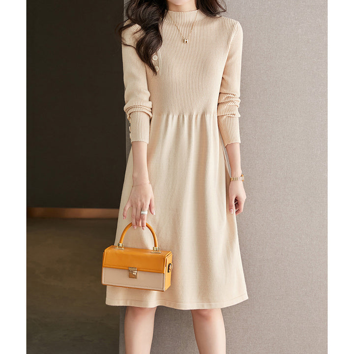 Knit dress for women with stylish button details and a round collar Lune London