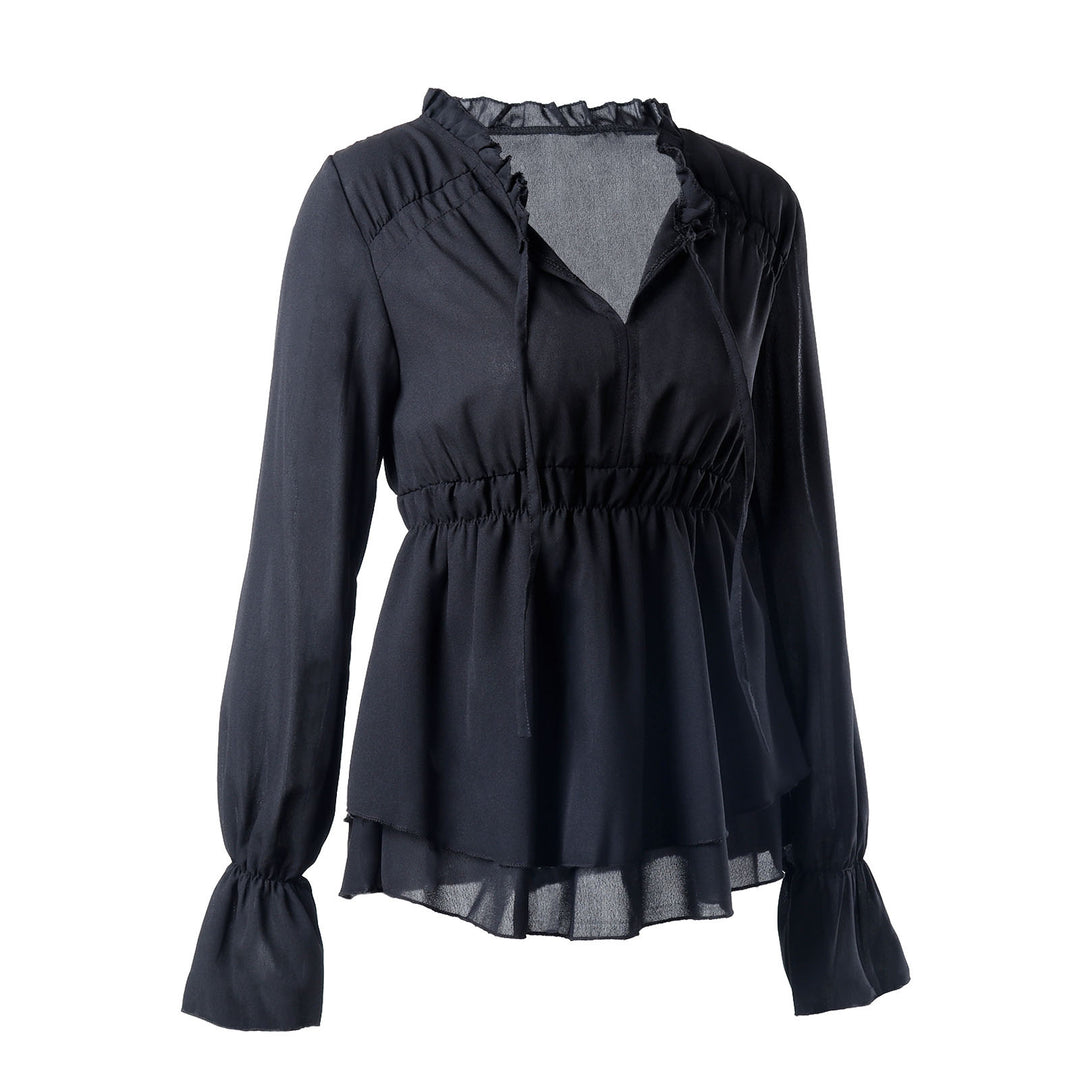 Ruffled blouse for women with elastic waist and long sleeves Lune London
