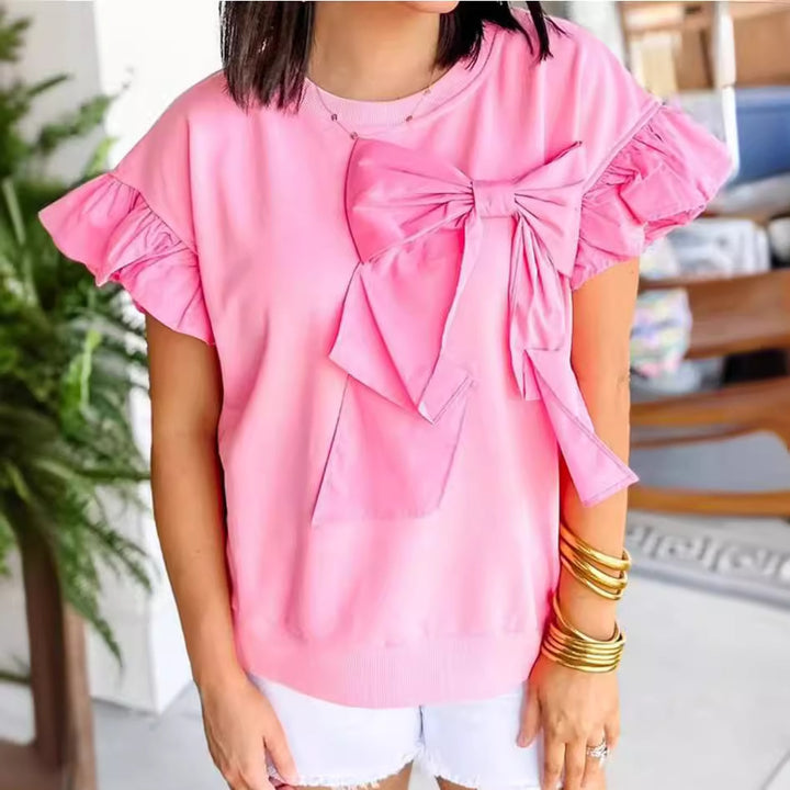 Women Ruffles Knots Detail Sweater Top Chic and Style