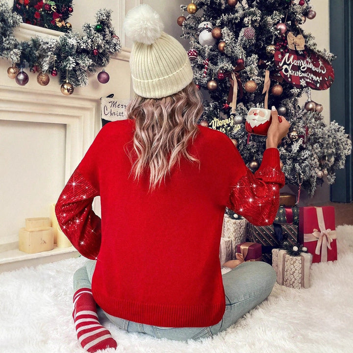 Women's sweater with shiny elements and festive inscription Lune London