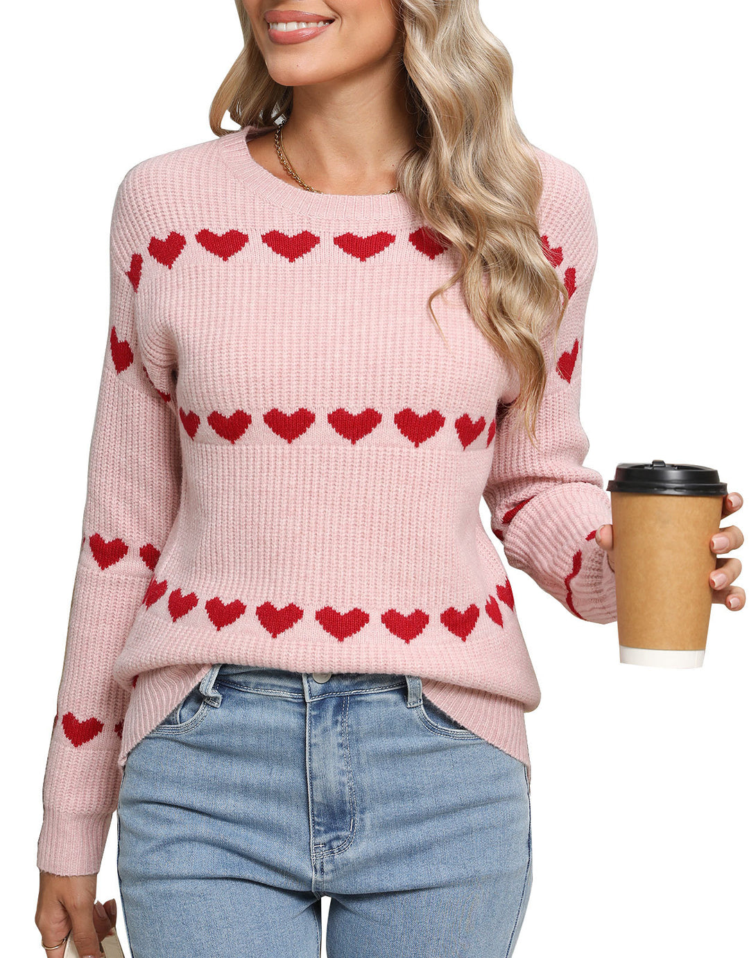 Pull en tricot pour femmes avec motif cœur Chic & Stil