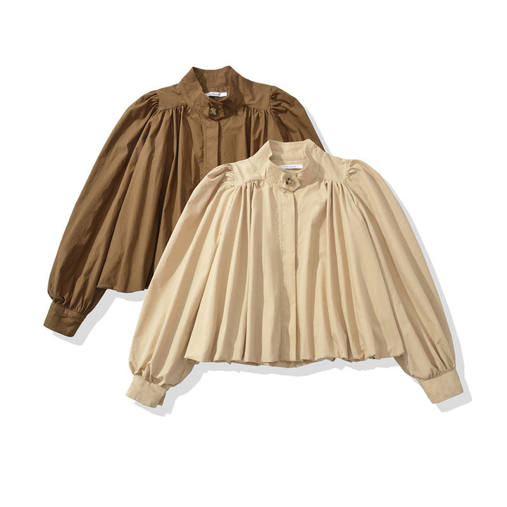 Fashionable women's blouse with elegant gathers and a deep collar Lune London