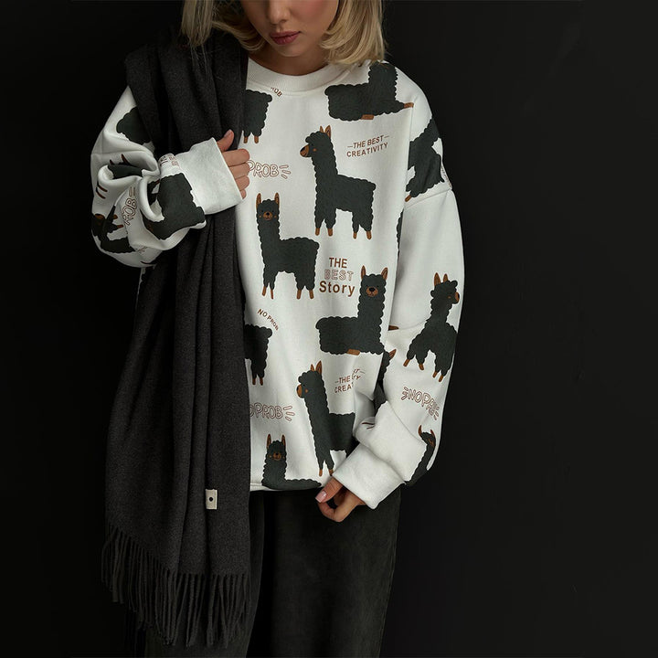Casual sweatshirt for women with creative llama design Lune London