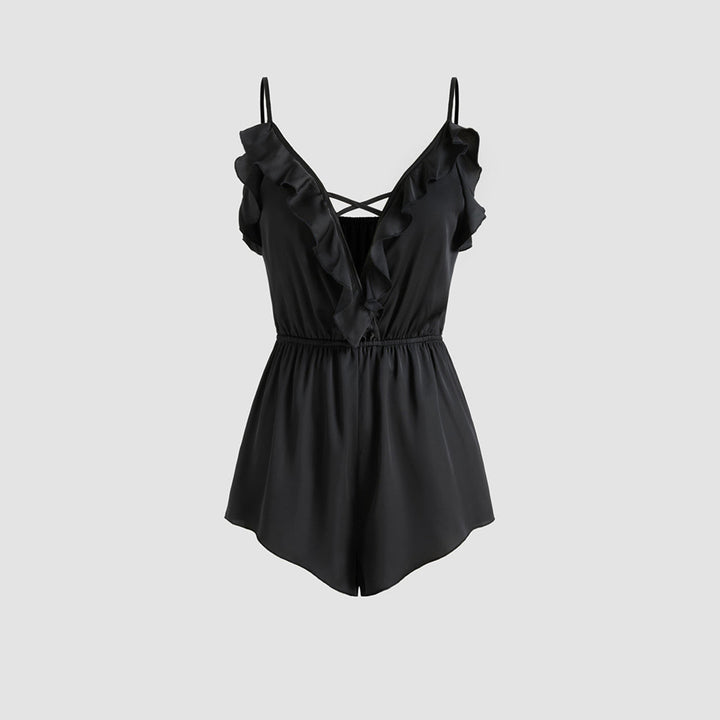 Salopette femme avec volants et décolleté en V profond Chic & Stil