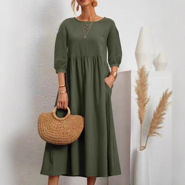 Robe Midi pour Femmes avec Manches Ballon et Poches Pratiques Chic & Stil