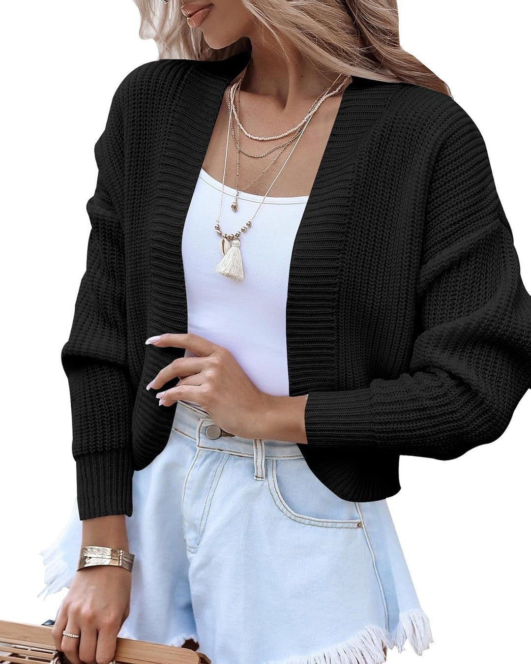 Casual knit cardigan for women with oversized sleeves and a textured surface Lune London
