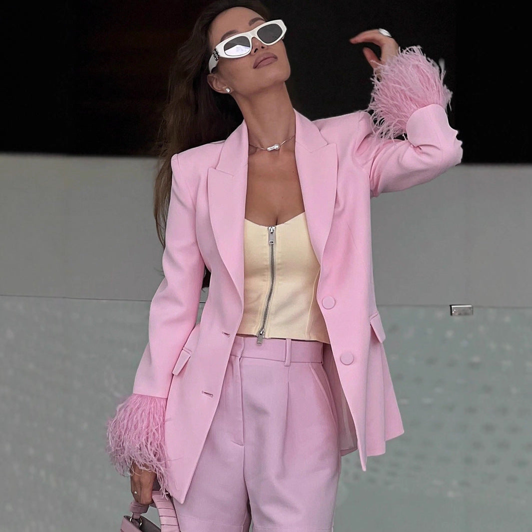 Women Elegant Blazer with Striking Feather Sleeves Lune London