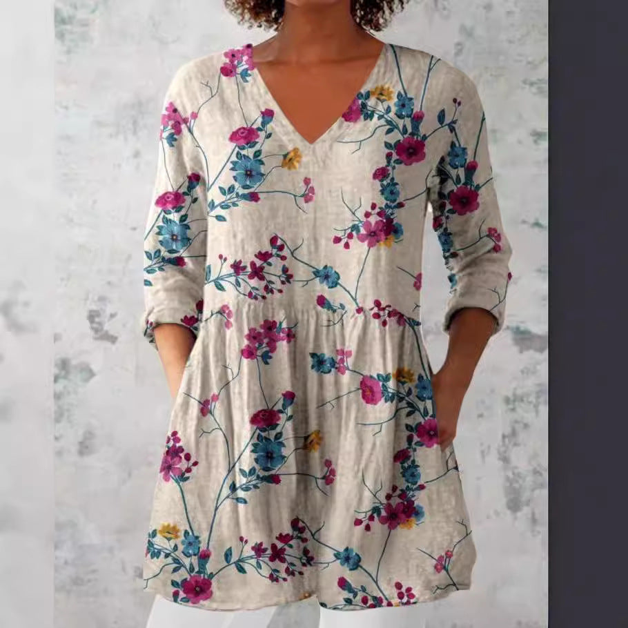 Shirt dress for women with a floral design and practical pockets Chic and Style