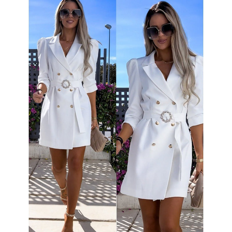 Blazer dress for women with an elegant waist and shiny button details Lune London