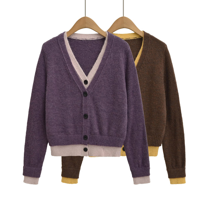 Elegant sweater for women with a deep V-neck and decorative buttons Lune London